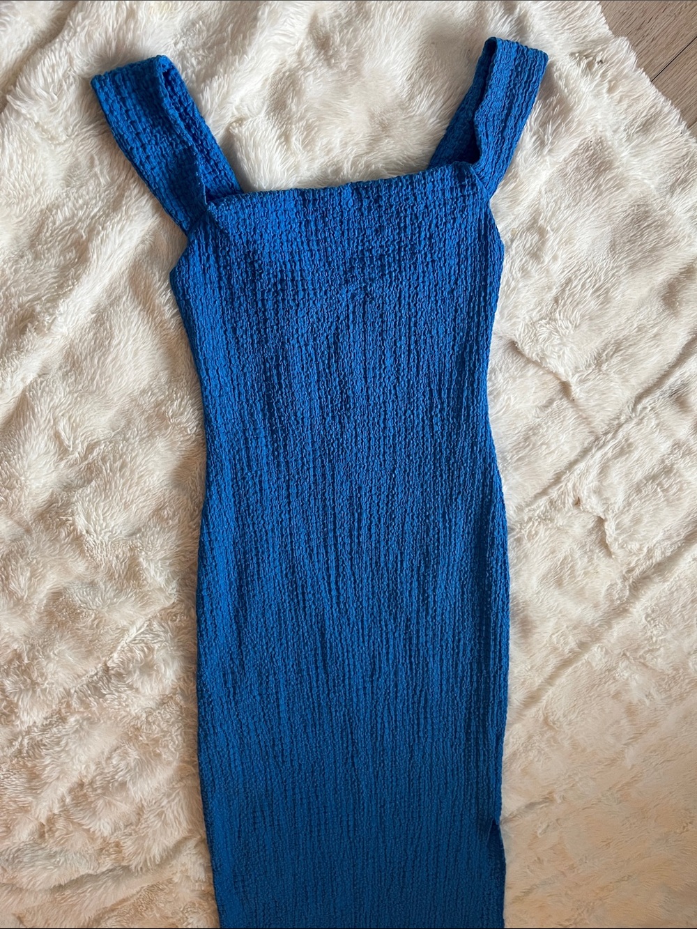 Blue Square-Neck Ribbed Maxi Dress - Picture 2 of 4